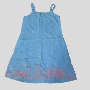 Blue Sleeveless Beach Dress with Pink Embroidery
